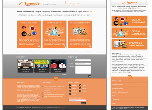 new Sarmady.net: screenshot of the home page on web and on mobile